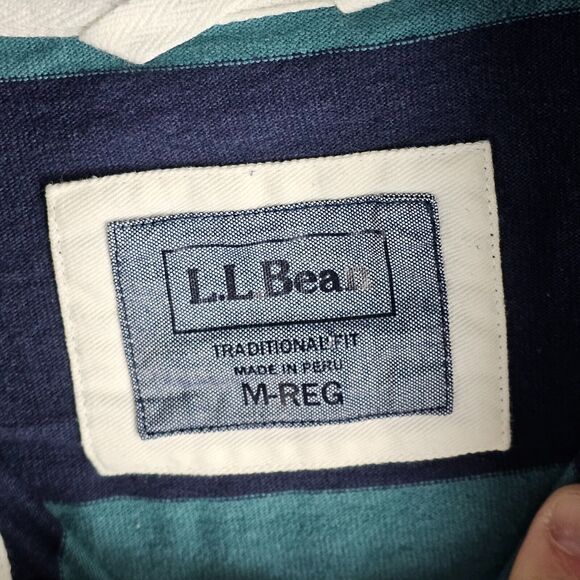 LL Bean Hoodie Sweatshirt Striped Rugby Polo Pullover Men’s Medium Traditional - Picture 7 of 10